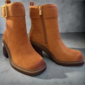 NEW Vince Camino VC -Bembonie Stacked Heel Ankle Boot Brown Suede Size 5.5M